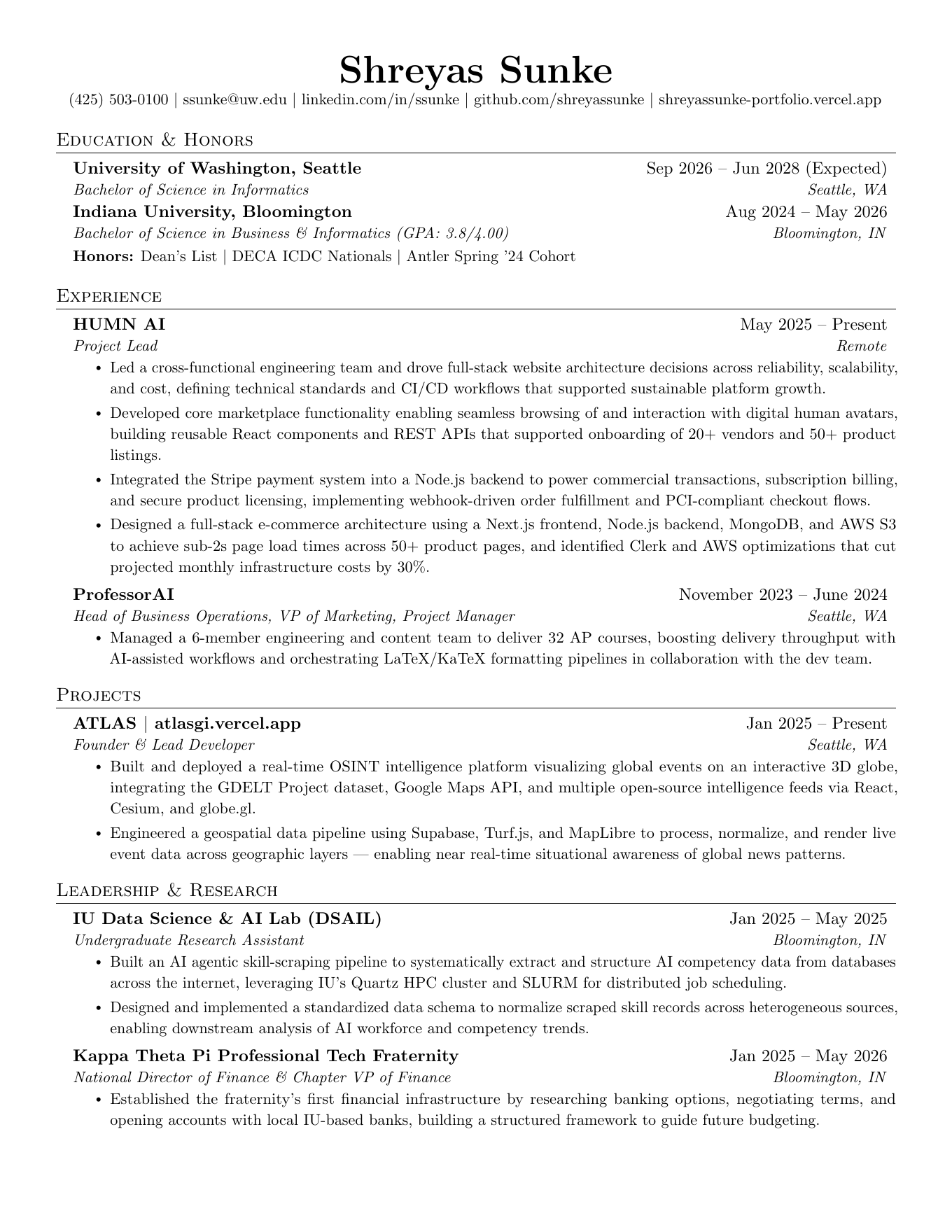 Preview of Shreyas Sunke's resume